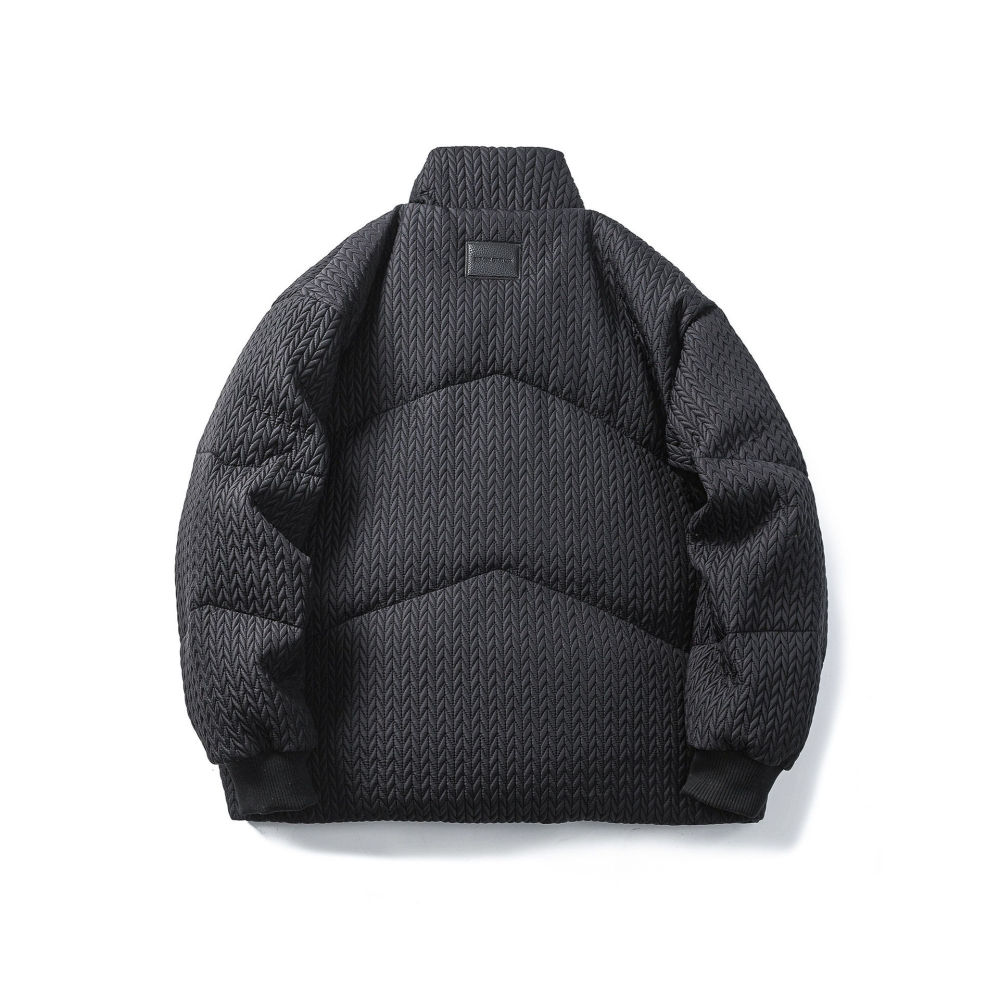 GrogeousBen  2025 Winter Knit Texture Stand Collar Down Jacket for Youth Retro Trendy Brand 90 White Duck Down Warmth Cold Resistance