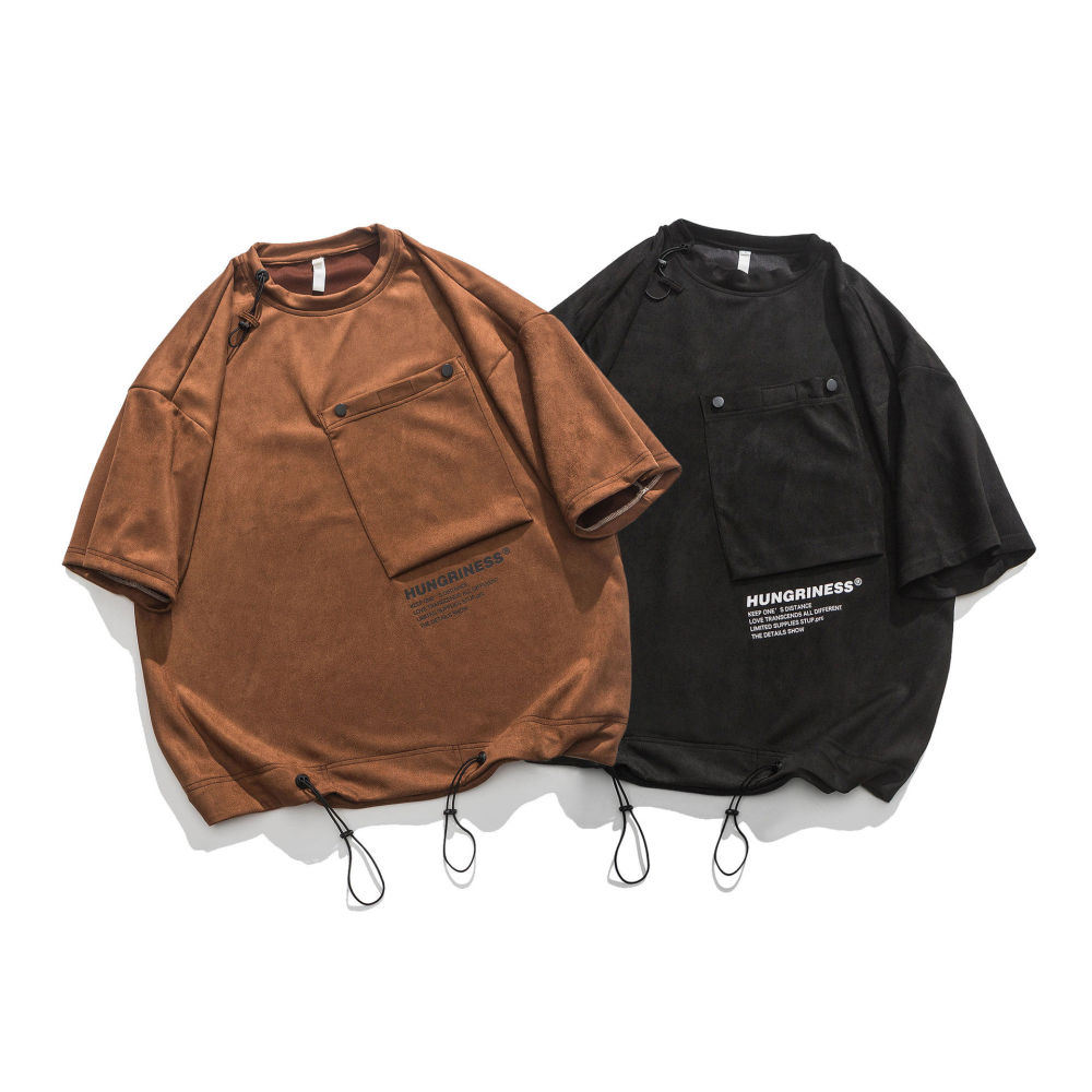 GrogeousBen  Summer design sense letter popular comfortable T-shirt retro sports drawstring simple versatile short sleeve men's trend