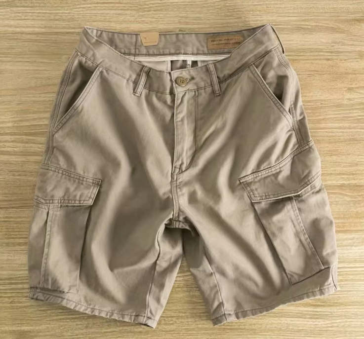 GrogeousBen Custom logo slim fit workwear shorts pure cotton men's mid waist pocket casual shorts.
