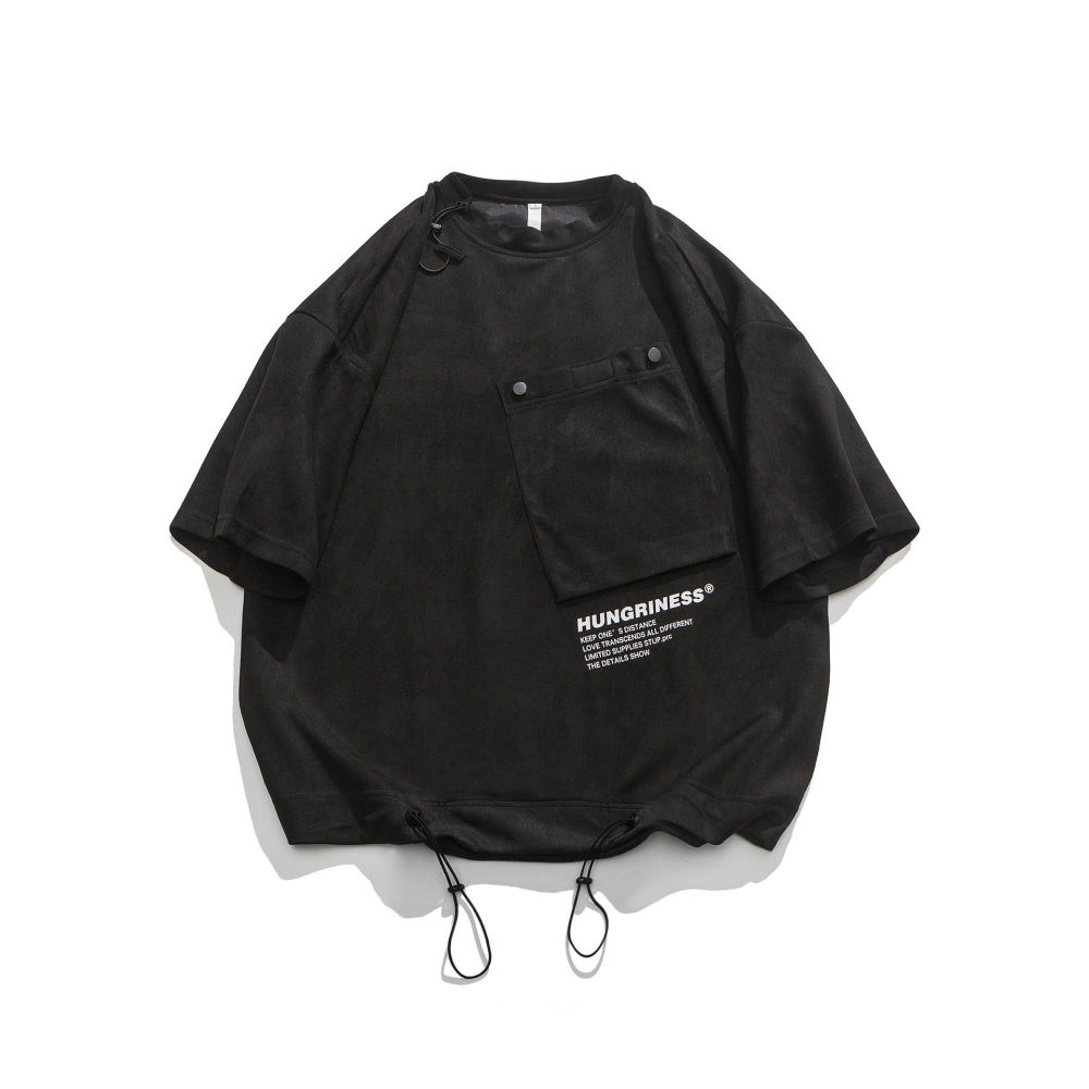 GrogeousBen  Summer design sense letter popular comfortable T-shirt retro sports drawstring simple versatile short sleeve men's trend