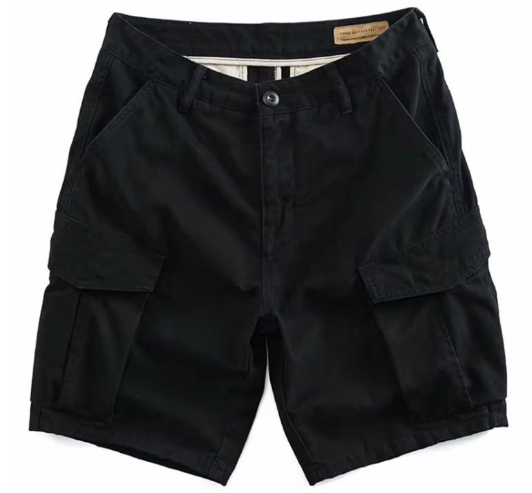 GrogeousBen Custom logo slim fit workwear shorts pure cotton men's mid waist pocket casual shorts.