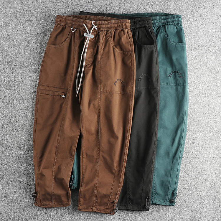 GrogeousBen 2025Design sense American retro trend wash workwear casual pants men peacock green versatile loose straight-leg long pants