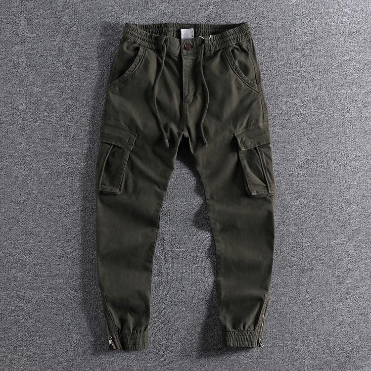 GrogeousBen  2025 Original European and American zipper cuff men's casual pants, ins washed micro-elastic versatile slim-fit multi-pocket work pants.