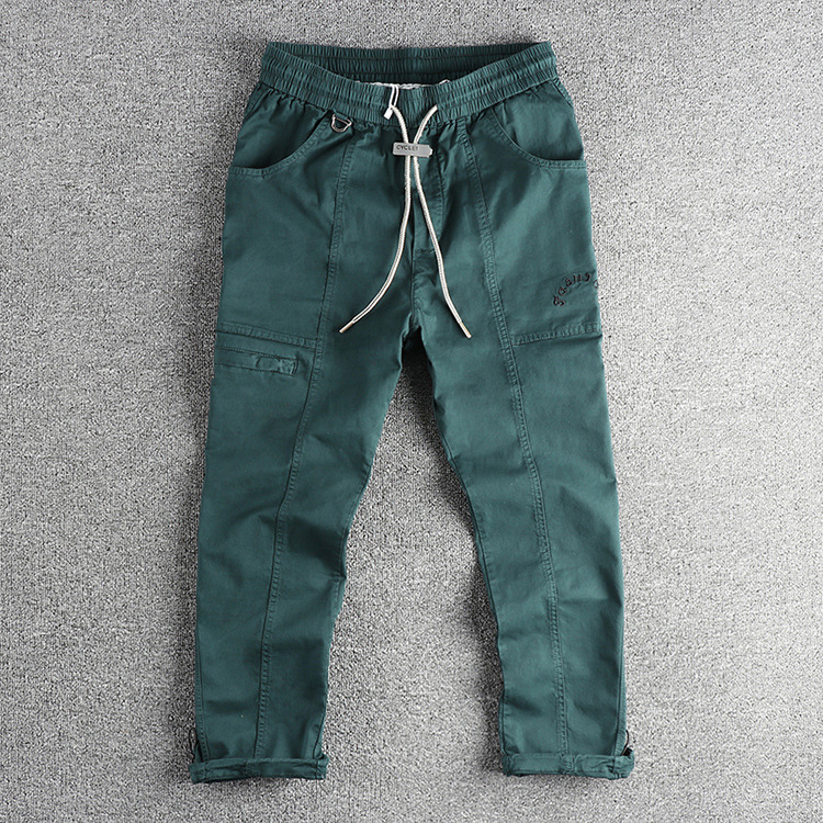 GrogeousBen 2025Design sense American retro trend wash workwear casual pants men peacock green versatile loose straight-leg long pants