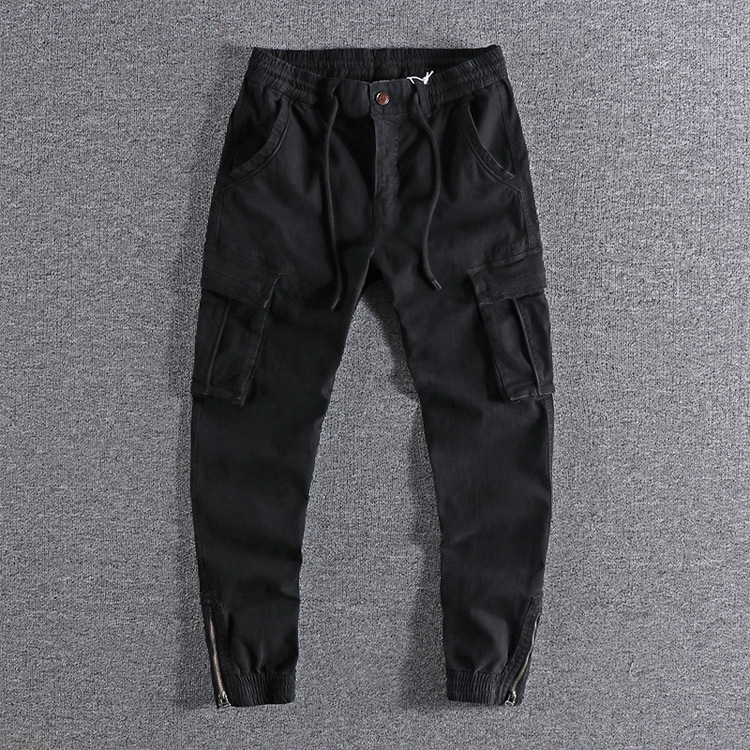 GrogeousBen  2025 Original European and American zipper cuff men's casual pants, ins washed micro-elastic versatile slim-fit multi-pocket work pants.