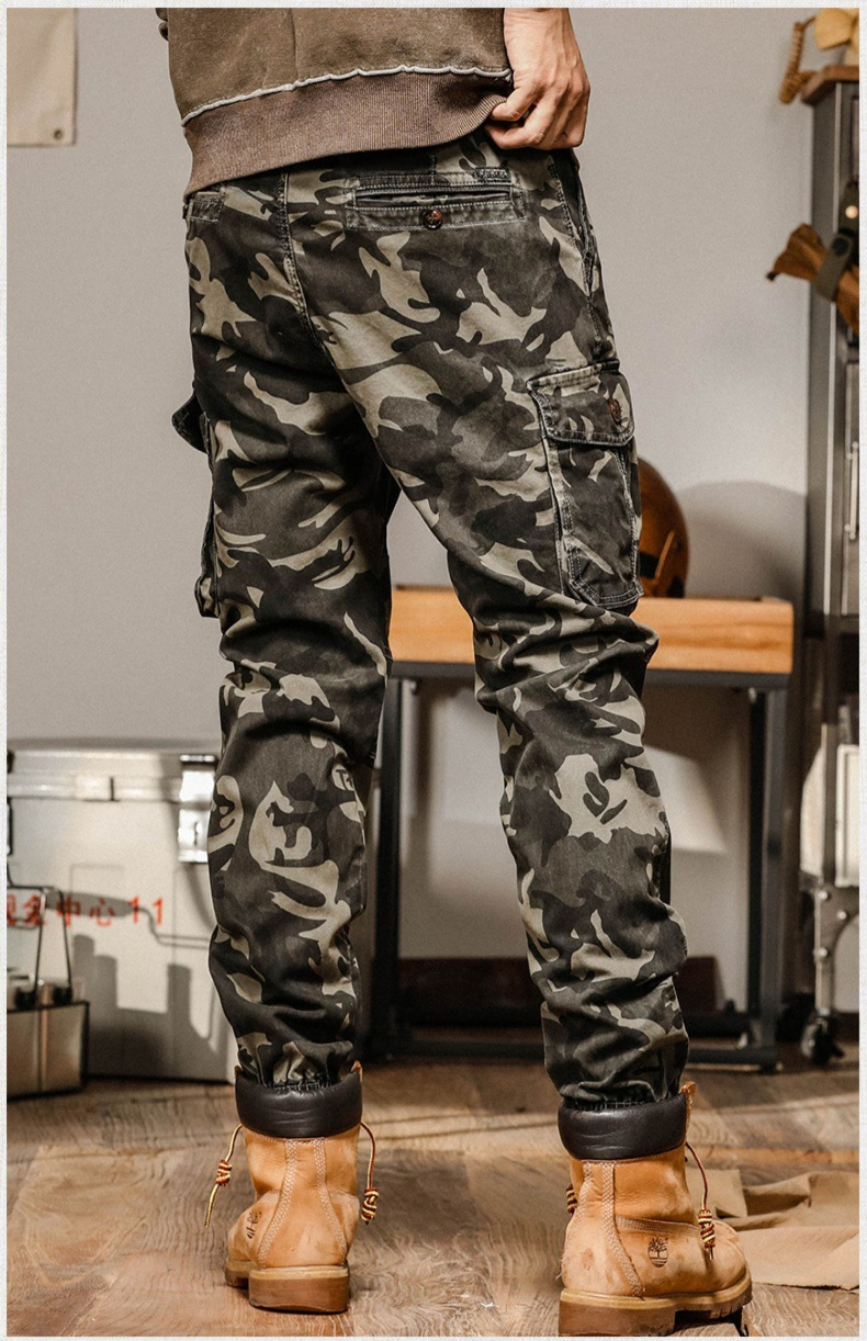 GorgeousBen   Men's straight-leg camouflage work pants with zipper cuffs for outdoor use in spring and autumn.