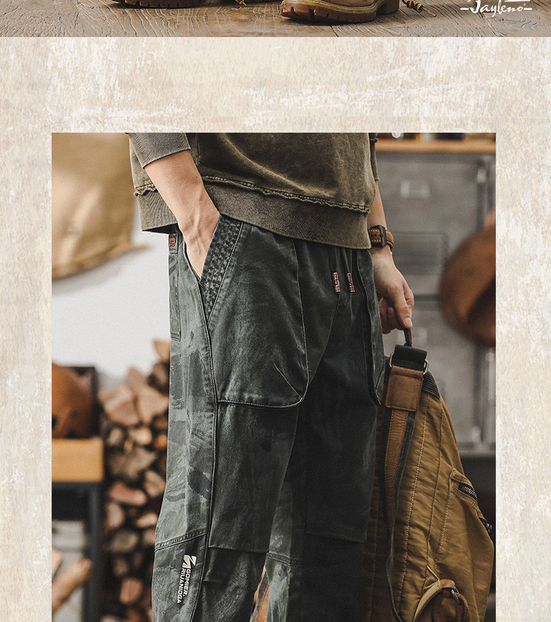 GorgeousBen Men's summer camouflage work pants 2025 new loose straight-leg men's casual pants thin American style brand anklelength pants.