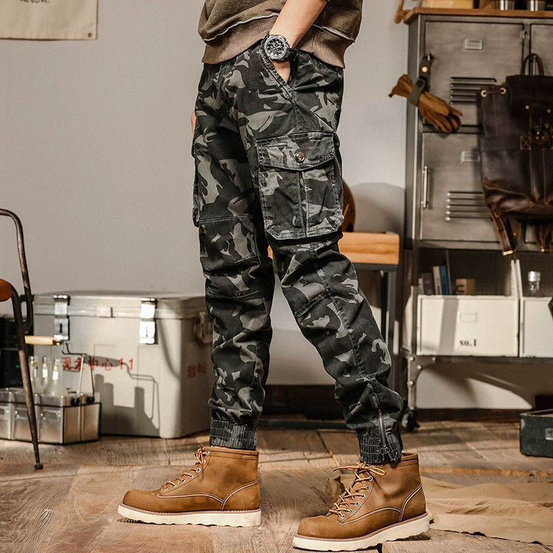 GorgeousBen   Men's straight-leg camouflage work pants with zipper cuffs for outdoor use in spring and autumn.