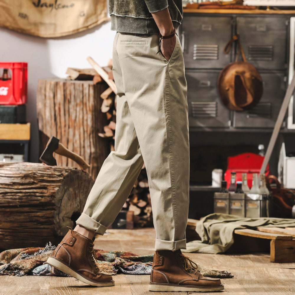 GorgeousBen Men's work pants spring 2025 new American vintage simple trousers loose straight-leg casual pants male.