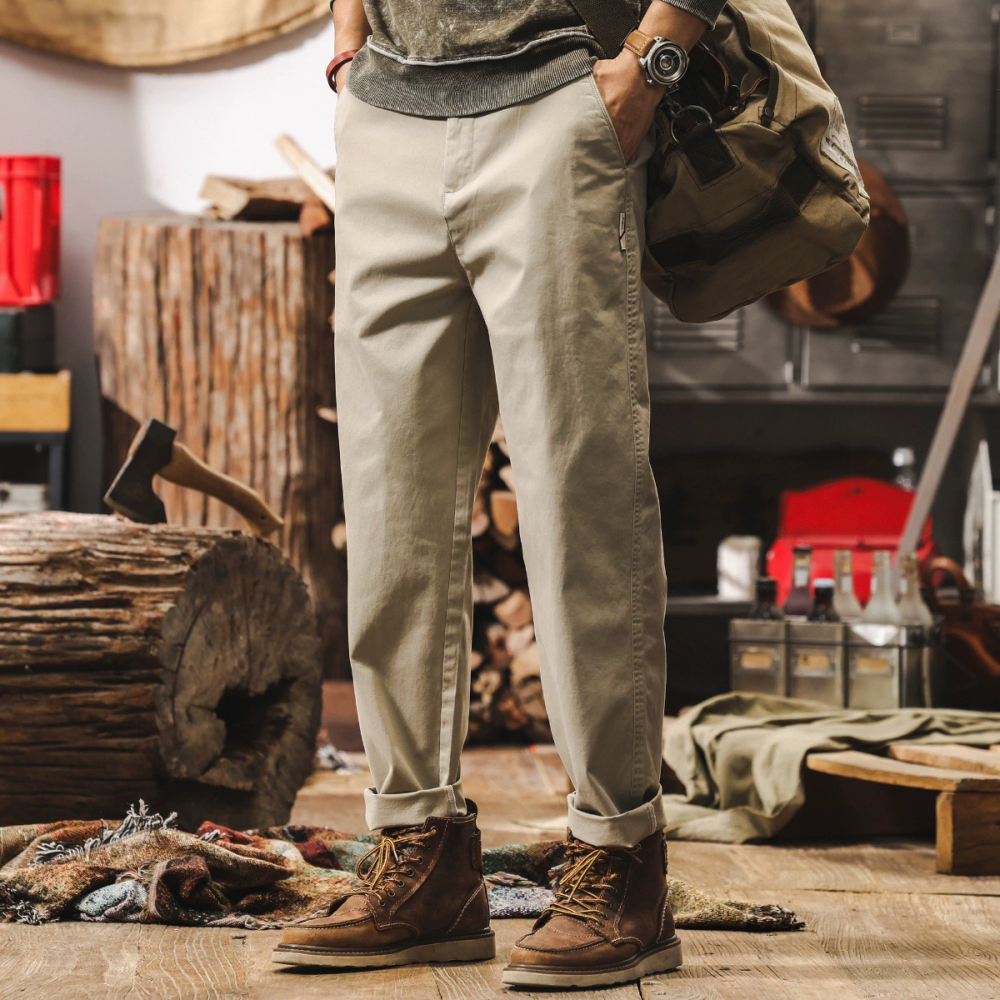 GorgeousBen Men's work pants spring 2025 new American vintage simple trousers loose straight-leg casual pants male.