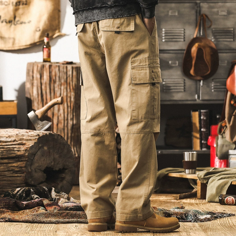 GorgeousBen Men's Autumn New Vintage Khaki Workwear Pants for Hunting and Commuting; Loose Straight-leg