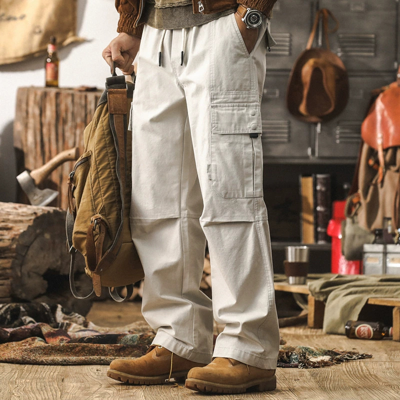 GorgeousBen Men's Autumn New Vintage Khaki Workwear Pants for Hunting and Commuting; Loose Straight-leg