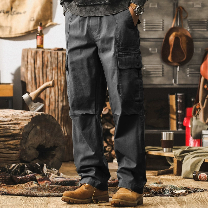 GorgeousBen Men's Autumn New Vintage Khaki Workwear Pants for Hunting and Commuting; Loose Straight-leg