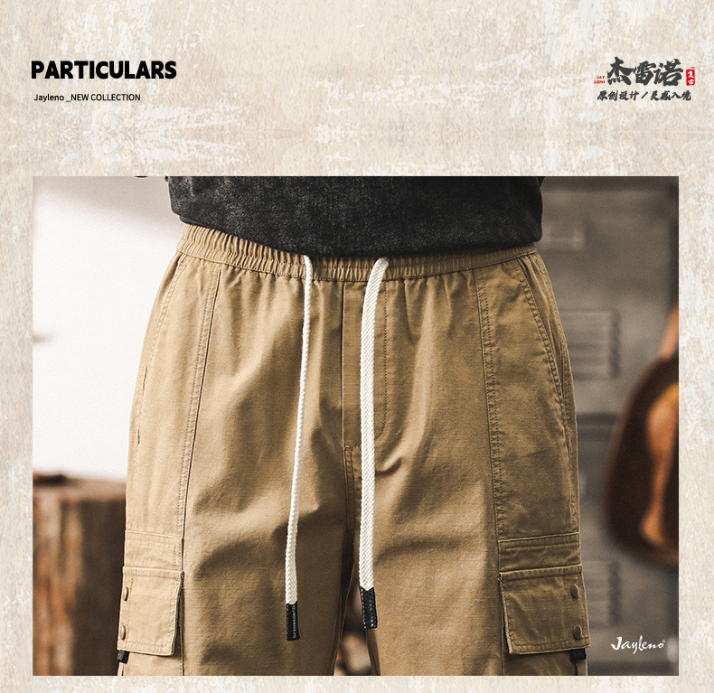 GorgeousBen Men's Autumn New Vintage Khaki Workwear Pants for Hunting and Commuting; Loose Straight-leg