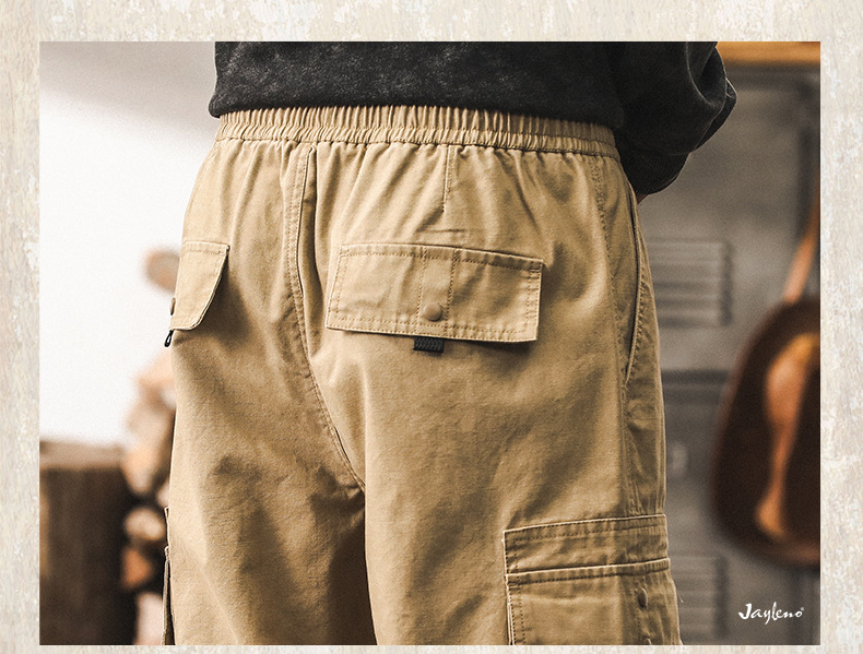 GorgeousBen Men's Autumn New Vintage Khaki Workwear Pants for Hunting and Commuting; Loose Straight-leg