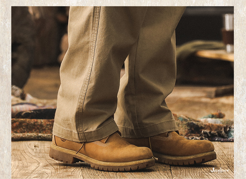 GorgeousBen Men's Autumn New Vintage Khaki Workwear Pants for Hunting and Commuting; Loose Straight-leg