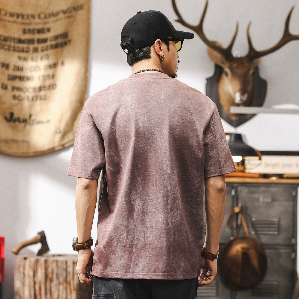 GorgeousBen Dopamine pink high-end short sleeved T-shirt for men's summer American fashion brand 2025 new trend loose top for men