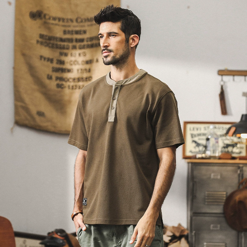 GorgeousBen Men's T-shirt short sleeved summer men's trendy polo shirt handsome Henry shirt half sleeved clothes for men.