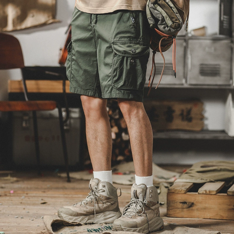 GorgeousBen American style stretch workwear shorts, men's trendy retro mountain style outdoor large pocket functional loose five inch shorts.