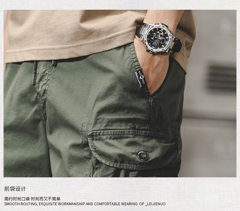 GorgeousBen American style stretch workwear shorts, men's trendy retro mountain style outdoor large pocket functional loose five inch shorts.