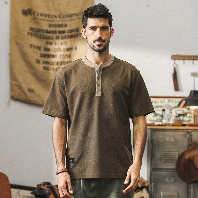 GorgeousBen Men's T-shirt short sleeved summer men's trendy polo shirt handsome Henry shirt half sleeved clothes for men.