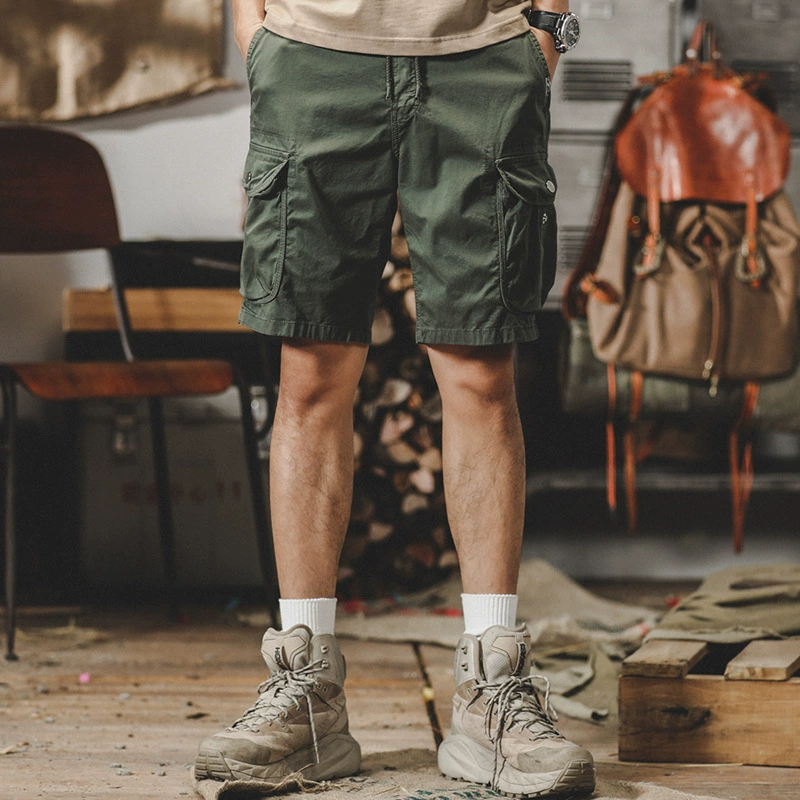 GorgeousBen American style stretch workwear shorts, men's trendy retro mountain style outdoor large pocket functional loose five inch shorts.