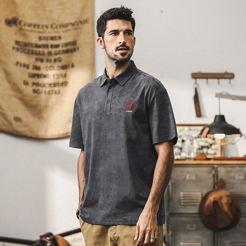 GorgeousBen 2025 Heavy Polo shirt short sleeved t-shirt men's summer new retro printed half sleeved t-shirt top.
