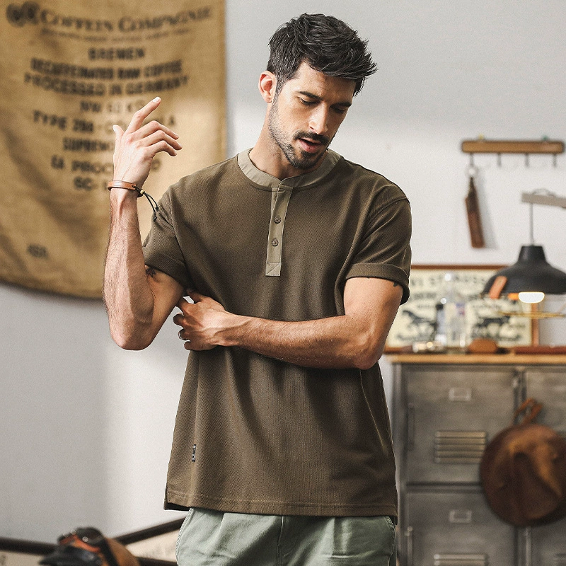 GorgeousBen Men's T-shirt short sleeved summer men's trendy polo shirt handsome Henry shirt half sleeved clothes for men.