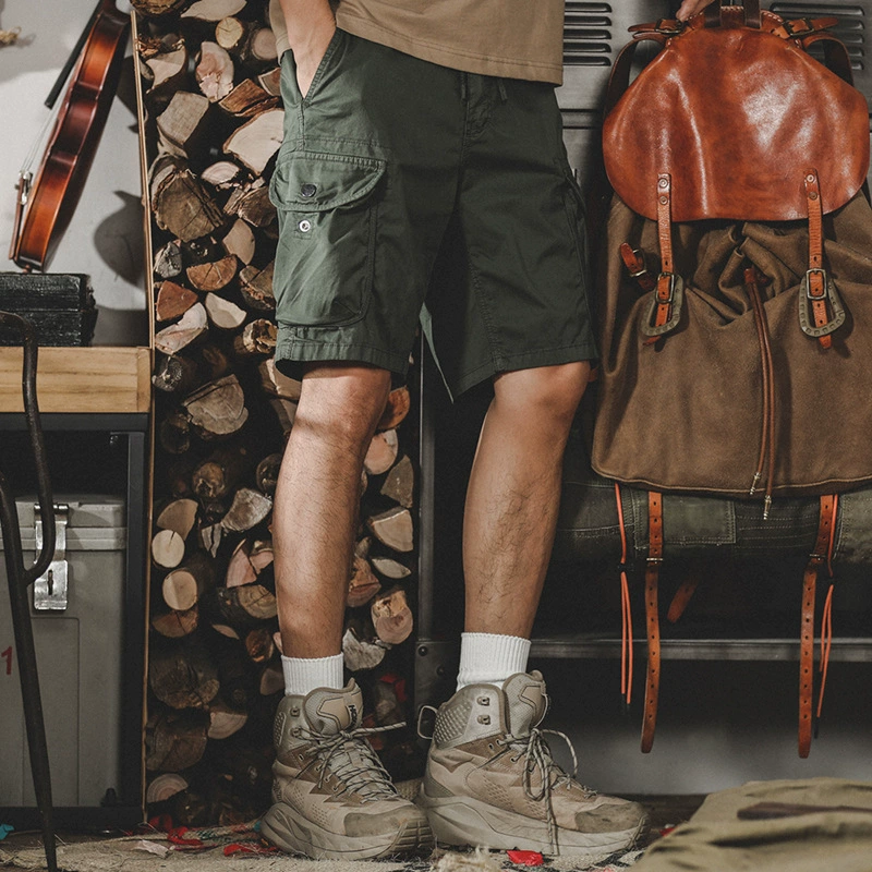 GorgeousBen American style stretch workwear shorts, men's trendy retro mountain style outdoor large pocket functional loose five inch shorts.