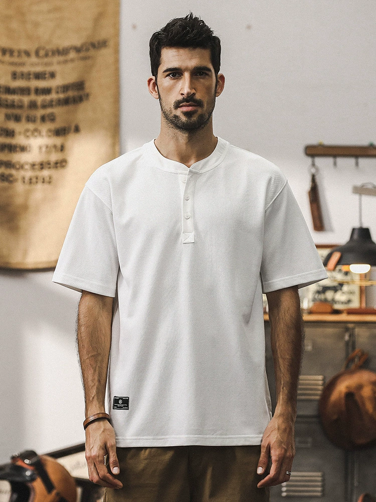 GorgeousBen Men's T-shirt short sleeved summer men's trendy polo shirt handsome Henry shirt half sleeved clothes for men.