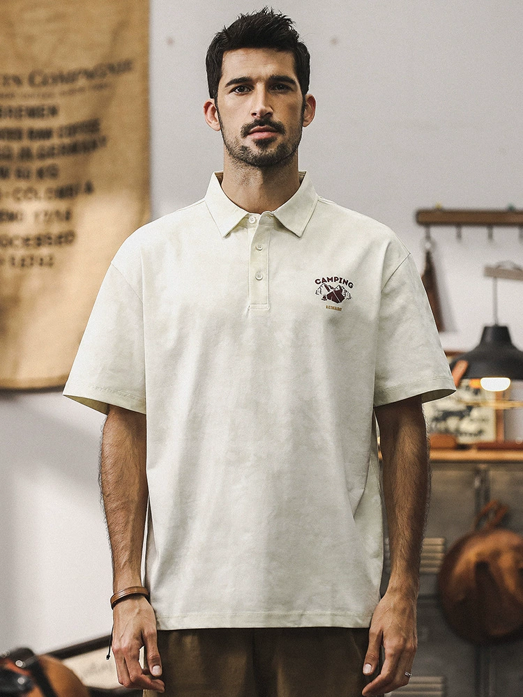 GorgeousBen 2025 Heavy Polo shirt short sleeved t-shirt men's summer new retro printed half sleeved t-shirt top.