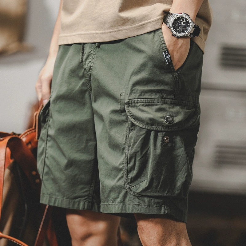 GorgeousBen American style stretch workwear shorts, men's trendy retro mountain style outdoor large pocket functional loose five inch shorts.