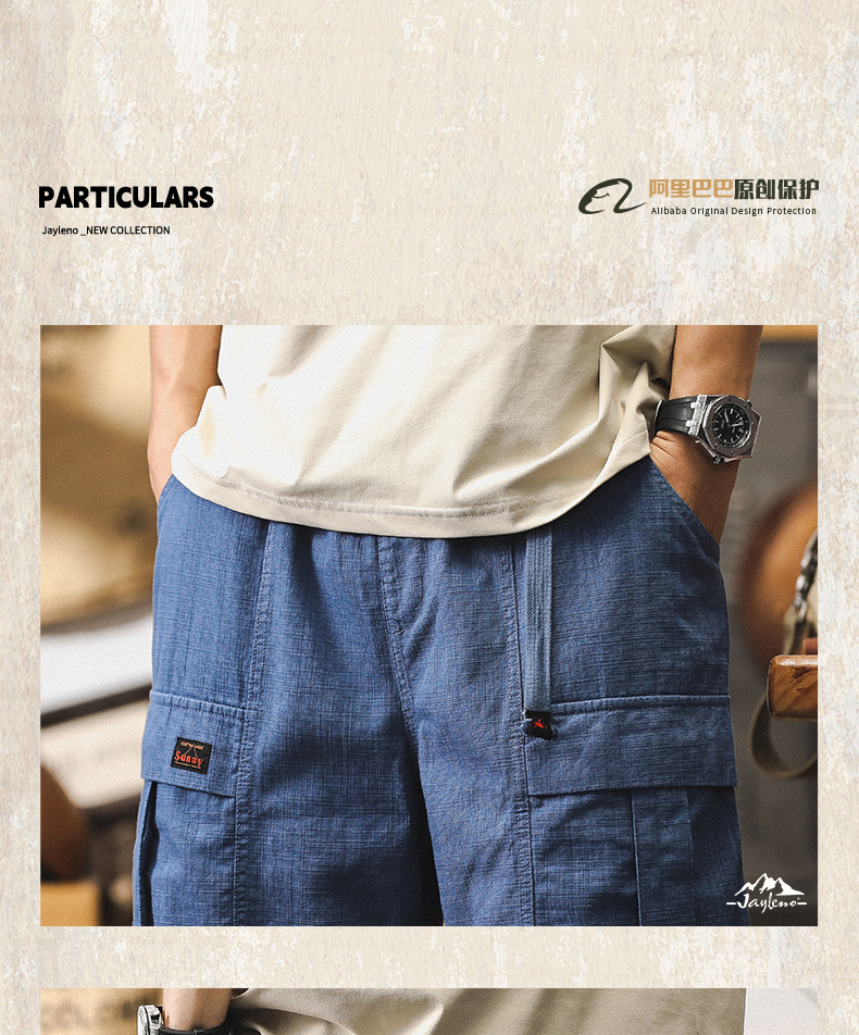 GorgeousBen  American retro workwear shorts men's summer trend brand loose five quarter pants men's outdoor commuting casual pants trend.