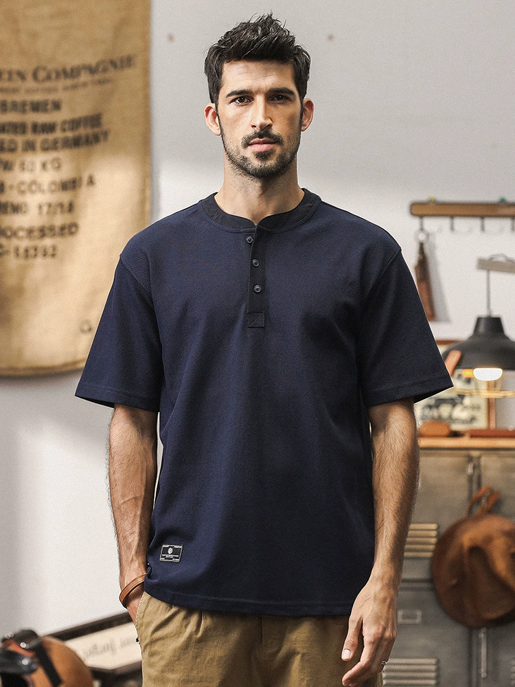 GorgeousBen Men's T-shirt short sleeved summer men's trendy polo shirt handsome Henry shirt half sleeved clothes for men.