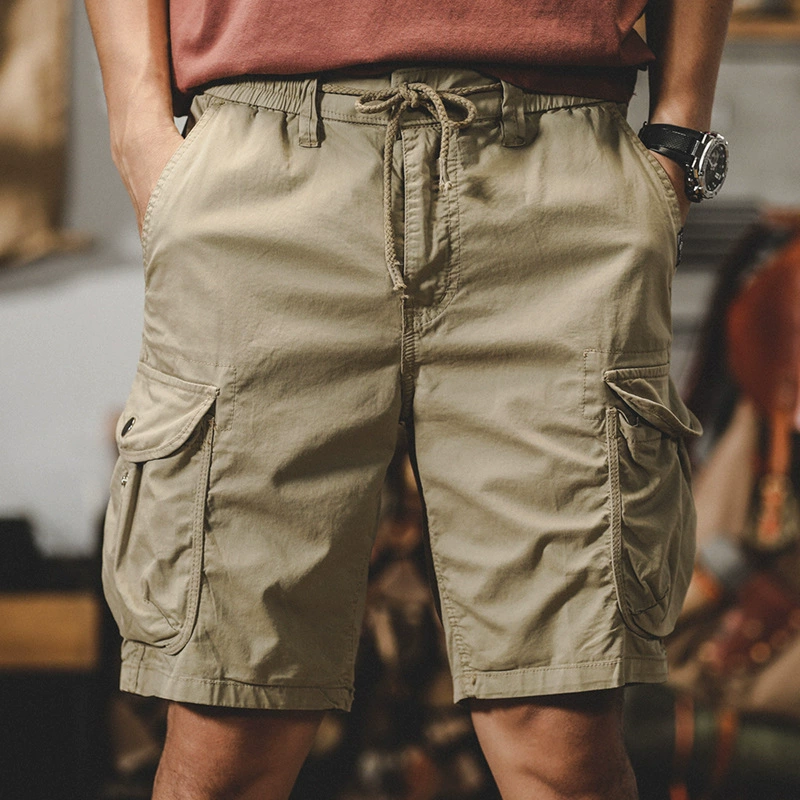 GorgeousBen American style stretch workwear shorts, men's trendy retro mountain style outdoor large pocket functional loose five inch shorts.