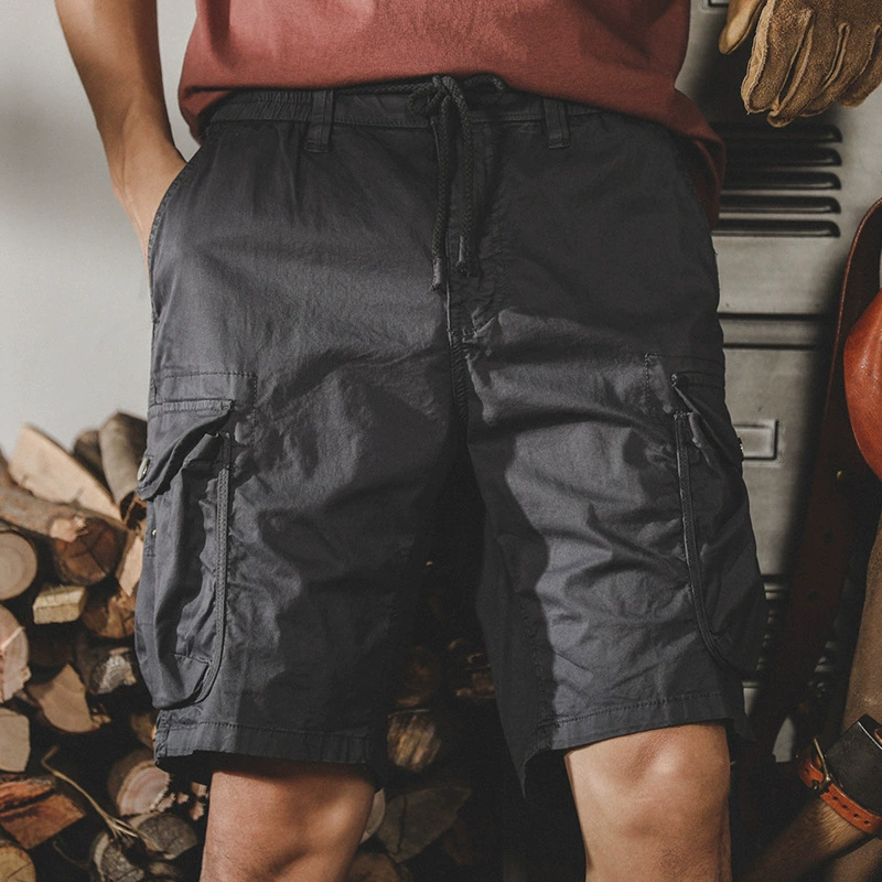 GorgeousBen American style stretch workwear shorts, men's trendy retro mountain style outdoor large pocket functional loose five inch shorts.