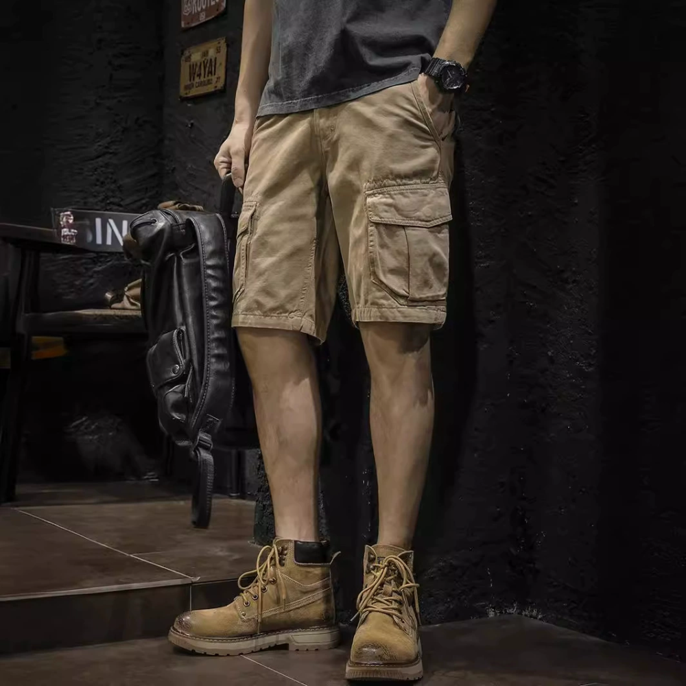 GorgeousBen Summer thin and trendy brand workwear shorts for men, loose straight leg retro five quarter men's casual pants.