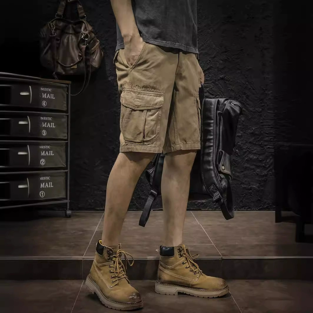 GorgeousBen Summer thin and trendy brand workwear shorts for men, loose straight leg retro five quarter men's casual pants.