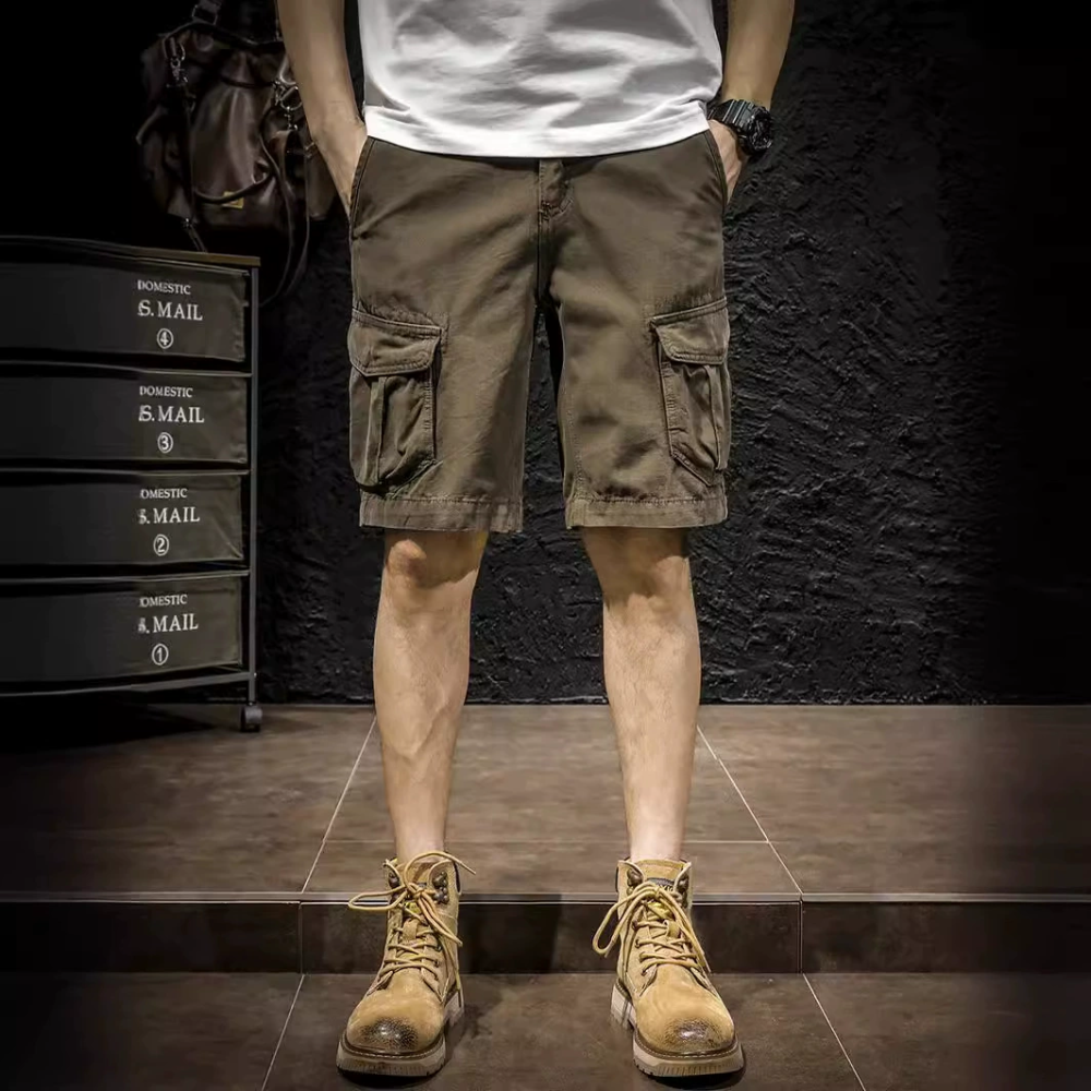 GorgeousBen Summer thin and trendy brand workwear shorts for men, loose straight leg retro five quarter men's casual pants.