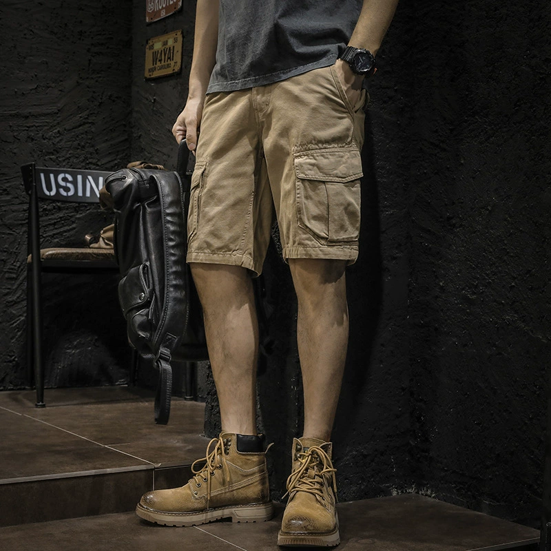 GorgeousBen Summer thin and trendy brand workwear shorts for men, loose straight leg retro five quarter men's casual pants.