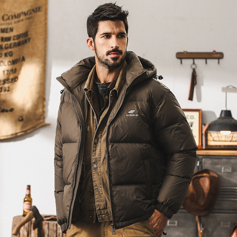 GorgeousBen  American style high fluffy grey duck down down down jacket for men in winter, thick graphene warm bread jacket for outdoor leisure.