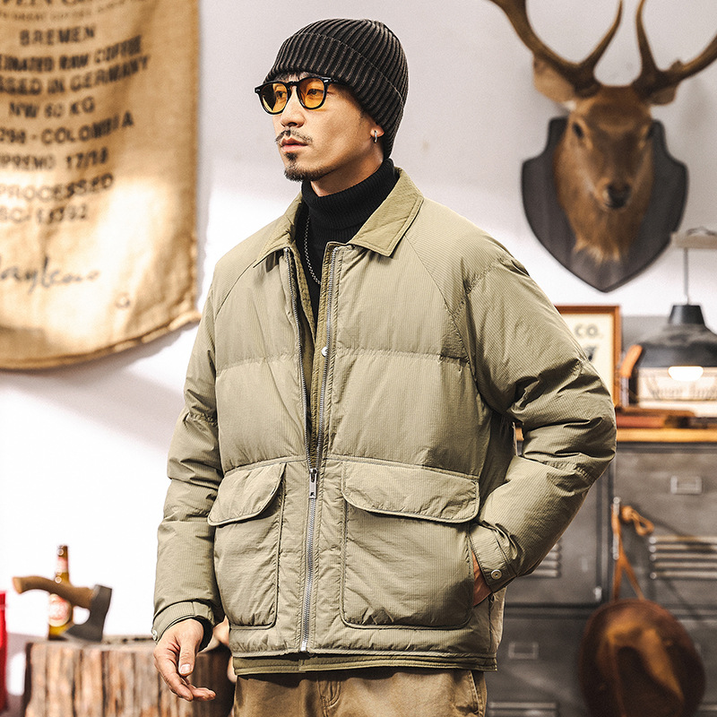 GorgeousBen Retro fake two-piece shirt collar down jacket men's winter trendy brand color blocked bread jacket men's style overcomes.