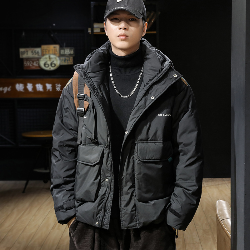 GorgeousBen Winter workwear hooded down jacket for men 2024 new item 90 white duck down thick warm jacket light and thin short clothes.