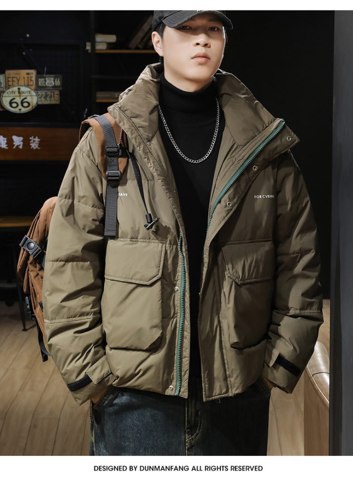 GorgeousBen Winter workwear hooded down jacket for men 2024 new item 90 white duck down thick warm jacket light and thin short clothes.