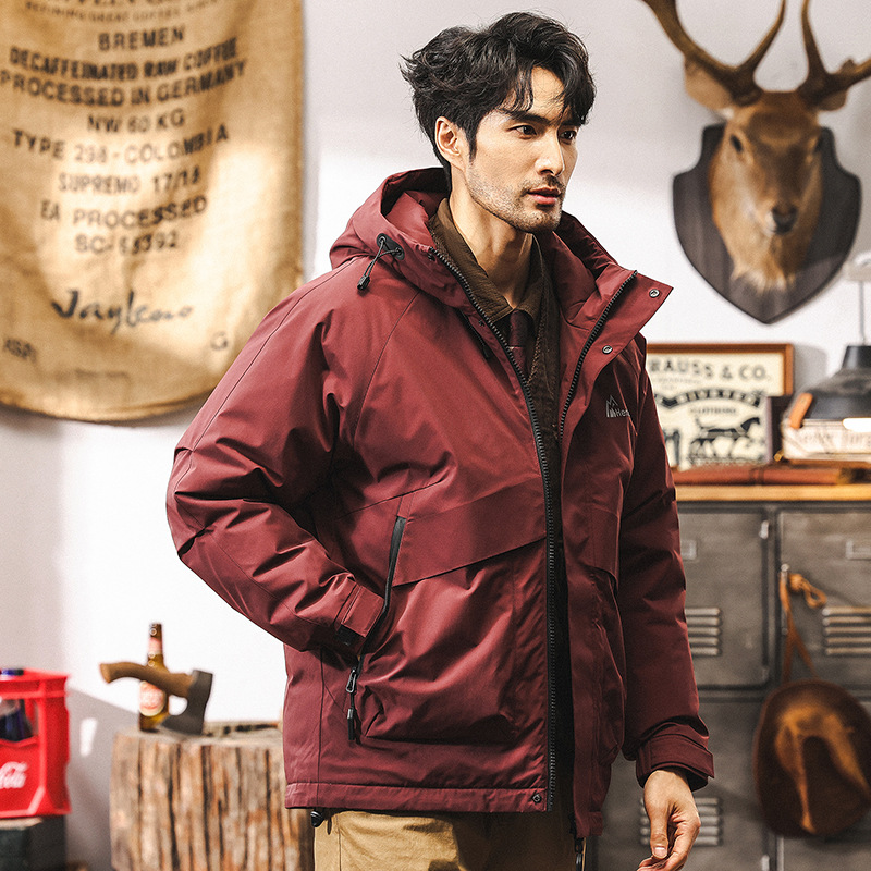 GorgeousBen   American retro crabapple red workwear down jacket for men in winter, thickened 2025 new graphene warm jacket for men.