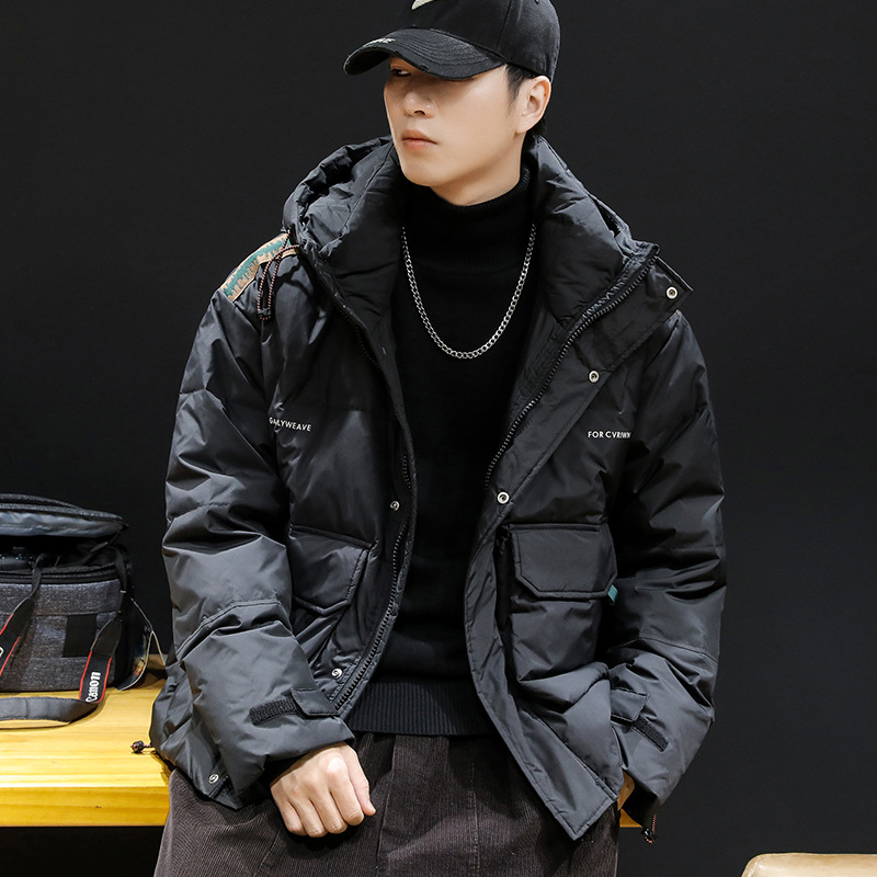 GorgeousBen Winter workwear hooded down jacket for men 2024 new item 90 white duck down thick warm jacket light and thin short clothes.
