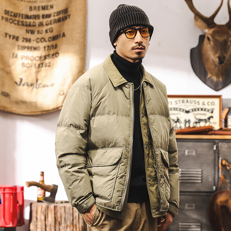 GorgeousBen Retro fake two-piece shirt collar down jacket men's winter trendy brand color blocked bread jacket men's style overcomes.