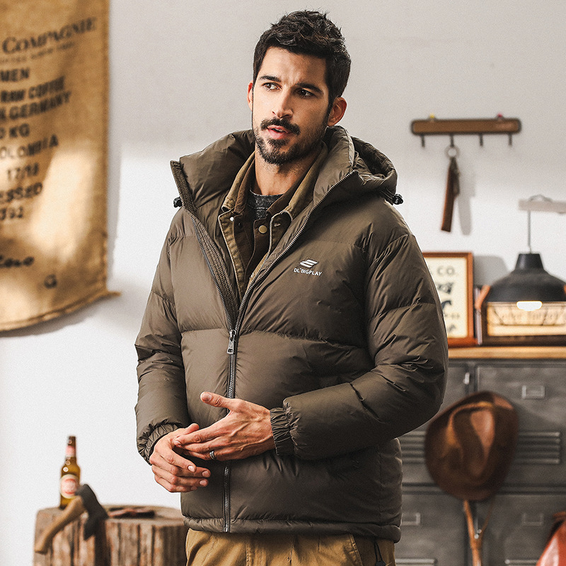 GorgeousBen  American style high fluffy grey duck down down down jacket for men in winter, thick graphene warm bread jacket for outdoor leisure.