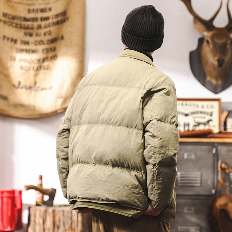 GorgeousBen Retro fake two-piece shirt collar down jacket men's winter trendy brand color blocked bread jacket men's style overcomes.