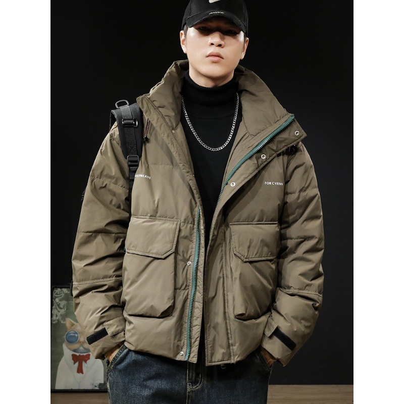 GorgeousBen Winter workwear hooded down jacket for men 2024 new item 90 white duck down thick warm jacket light and thin short clothes.